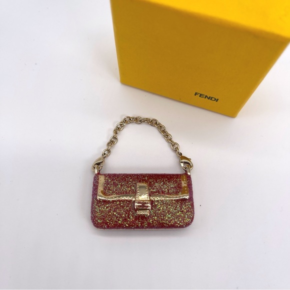 Fendi Authentic Vintage Collectors Rare Red Sparkle Baguette Bag Charm w Box NWT - Picture 10 of 12